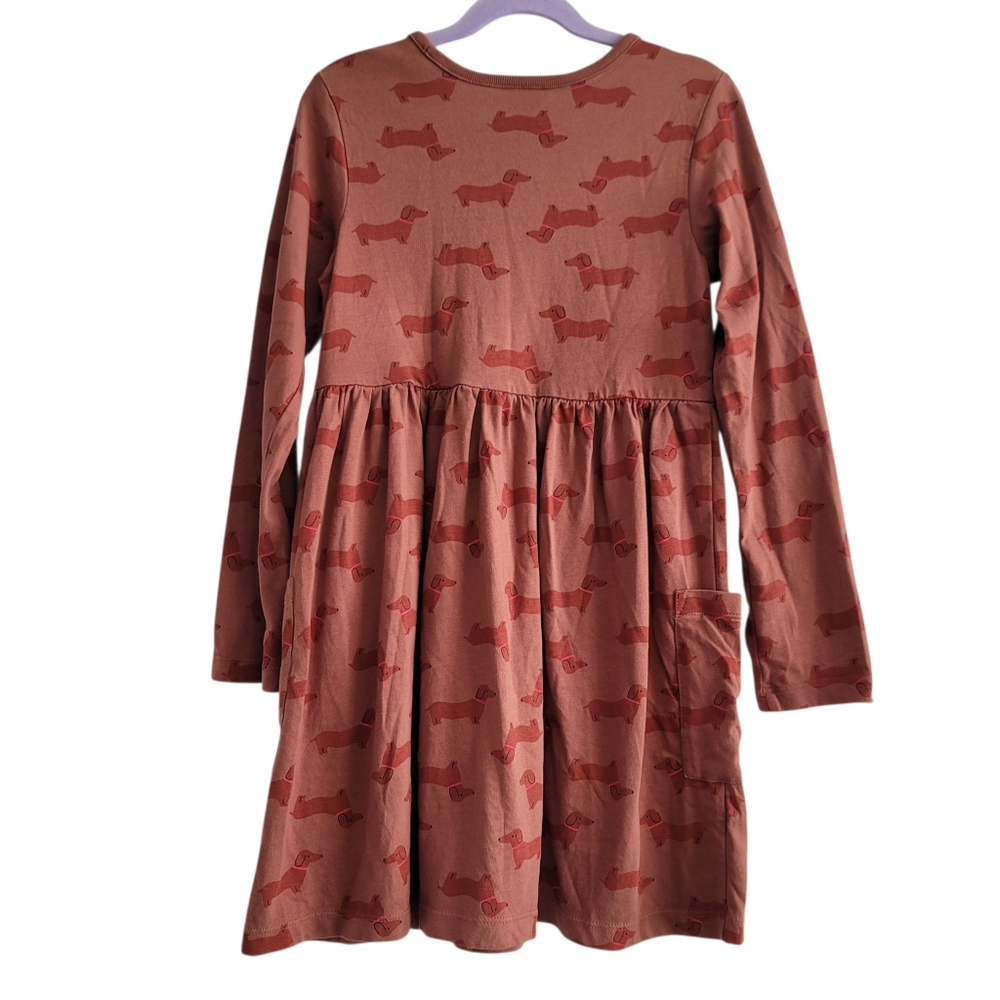 Hanna Andersson 6/7 Long Sleeve Playground Dress Wiener Dog Dachshund Brown - Picture 2 of 8